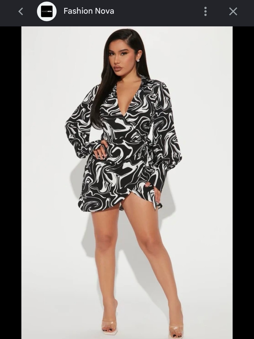 Fashion Nova Black & White Swirl Wrap Coverup Dress